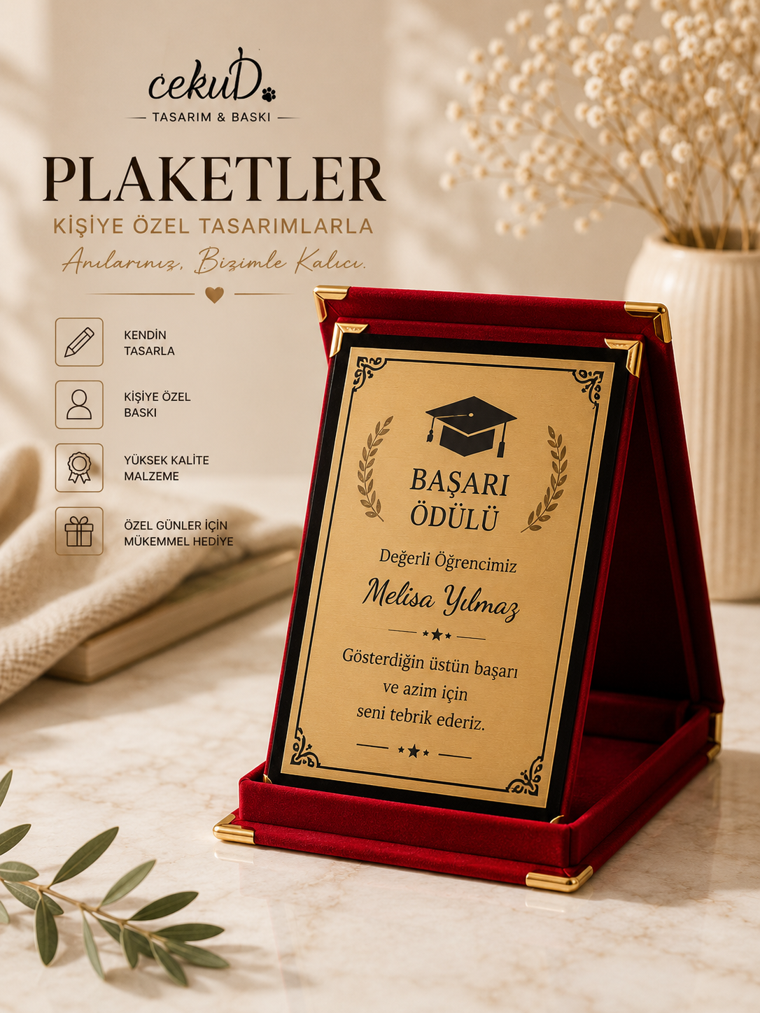 Kişiye Özel Tasarım Plaket - Kendin Tasarla / Kırmızı