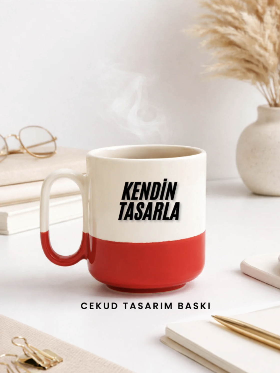 Kendin Tasarla Kupa Bardak Kırmızı Alt Tasarım – Kişiye Özel Baskılı Seramik Kupa