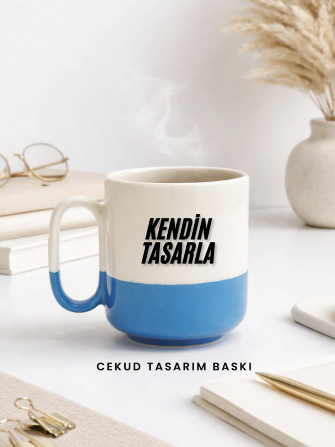 Kendin Tasarla Kupa Bardak Mavi Alt Tasarım – Kişiye Özel Baskılı Seramik Kupa