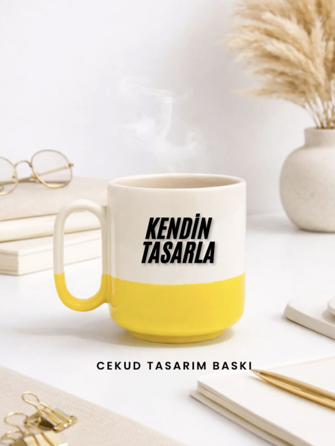 Kendin Tasarla Kupa Bardak Sarı Alt Tasarım – Kişiye Özel Baskılı Seramik Kupa