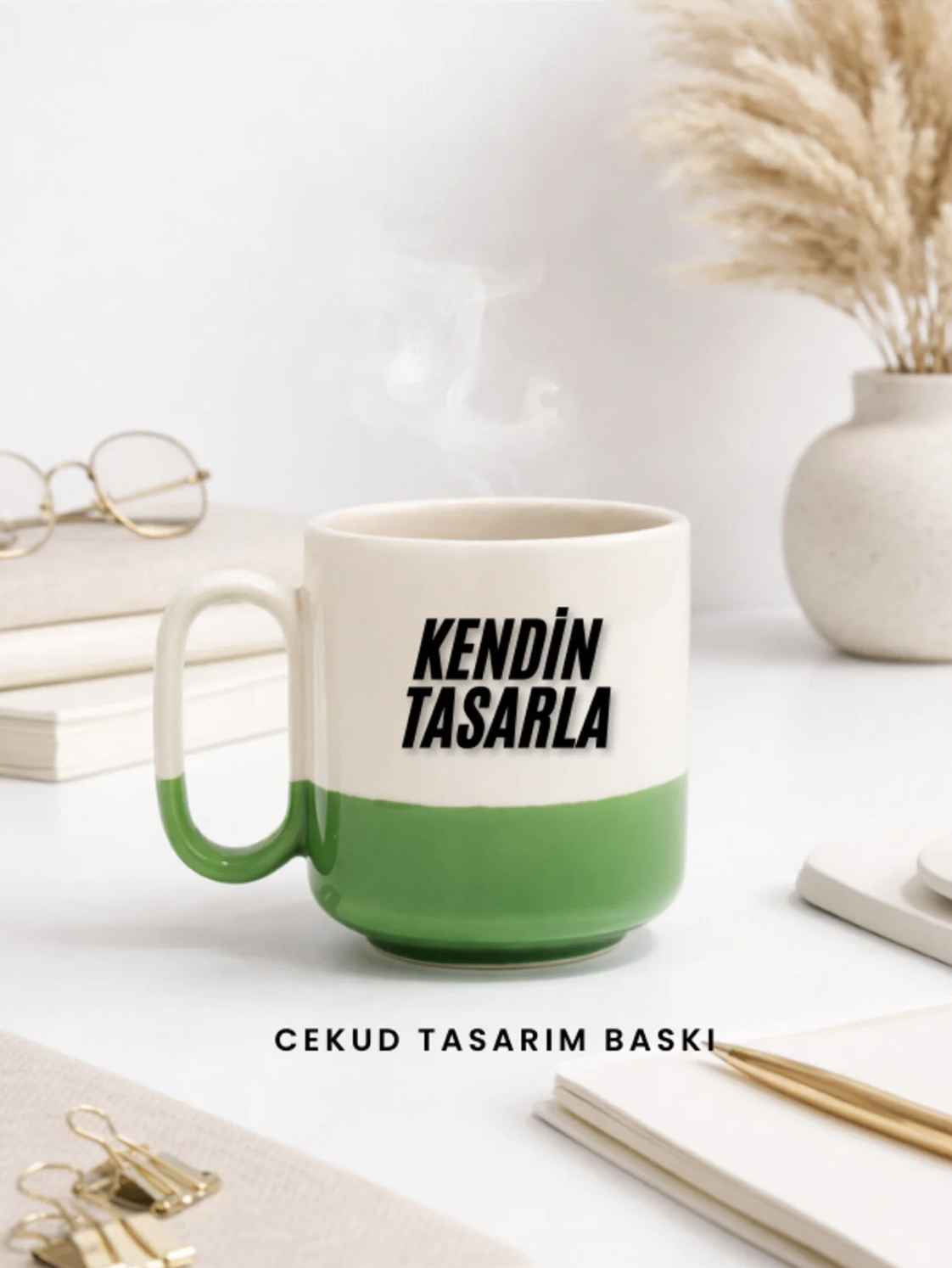 Kendin Tasarla Kupa Bardak Mavi Yeşil Tasarım – Kişiye Özel Baskılı Seramik Kupa