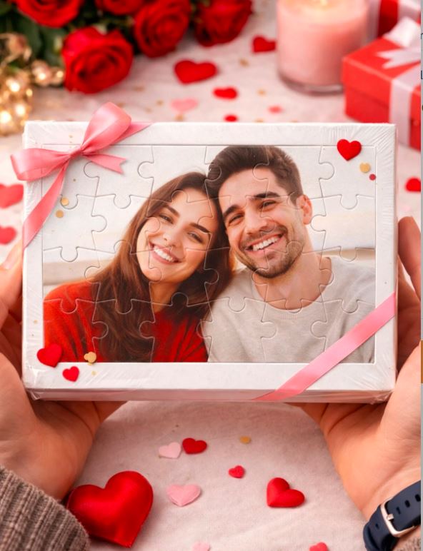 Kişiye Özel Fotoğraflı Sevgililer Günü Puzzle | A5 Çerçeveli 24 Parça Özel Tasarım