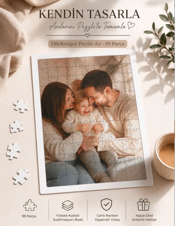 Kişiye Özel A4 Dikdörtgen Puzzle 99 Parça (20,5x27,5 cm) Fotoğraflı Çerçeveli Yapboz Hediye