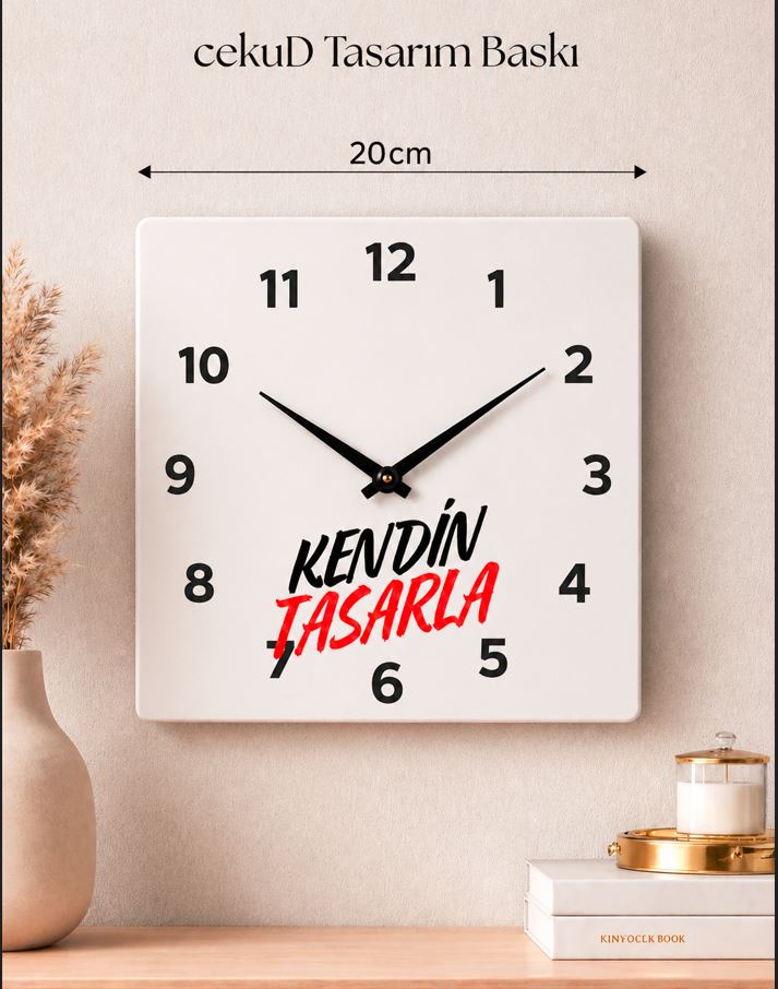 Kişiye Özel ADF Malzemeli 20 cm Kare Duvar Saati - Modern Tasarım